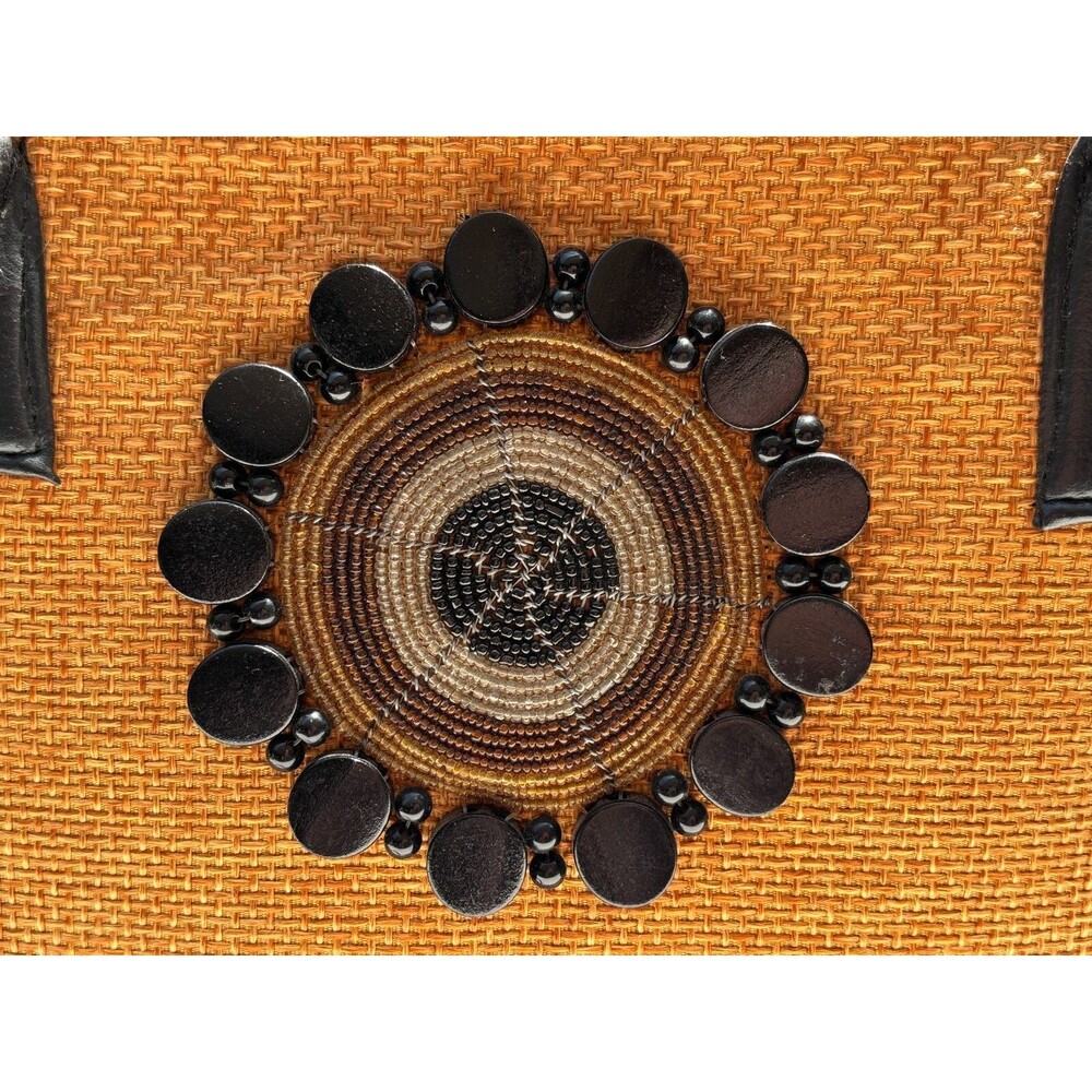 Kenyan Artisan‎ Jute Hand Bag Purse Tote Zippered Hand Made Natural Fiber Beaded - Picture 8 of 16